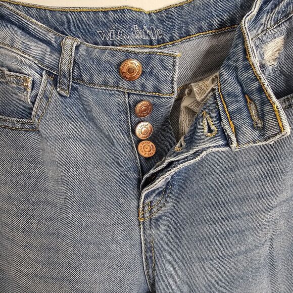 Wild Fable Medium Blue Wash Distressed Knee Slim-Fit Button Front Fly Jeans 0 - Picture 3 of 8